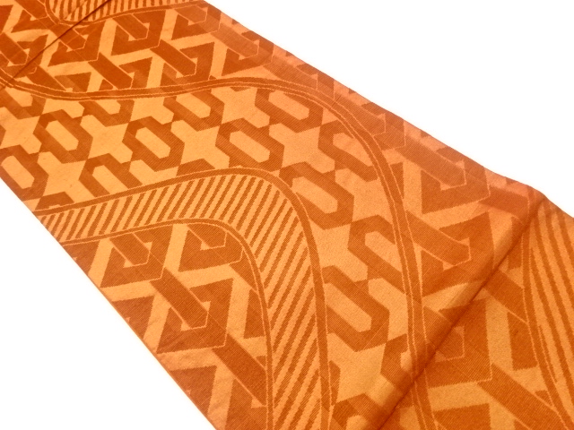 リサイクル　曲線に幾何学模様織出し袋帯